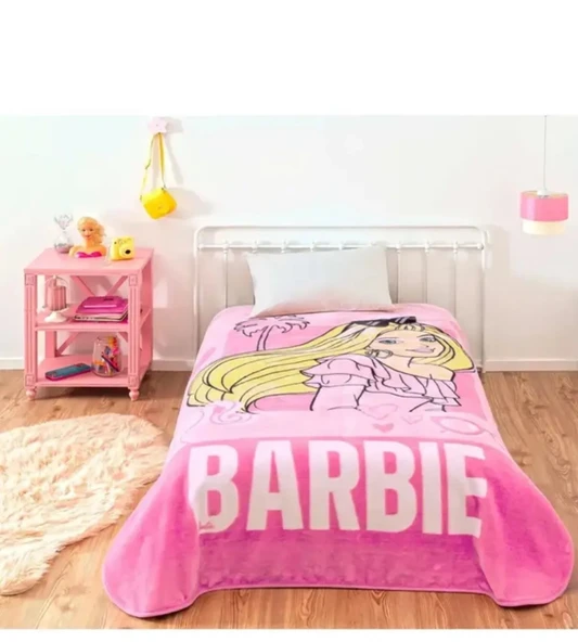 Taç Lisanslı Tek Kişilik Çocuk Battaniye (160x220)-Barbie Girl Power Pembe