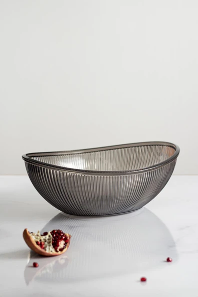 Akrilik Barok Füme Büyük Oval Meyve & Salata Kasesi & Karıştırma Kabı / 3,3 Lt  (CAM DEĞİLDİR) - 4