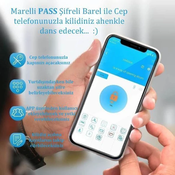 Marelli PASS BNB air bnb fonksiyonlu şifreli çelik kapı kilidi kapı göbeği - Resim 4