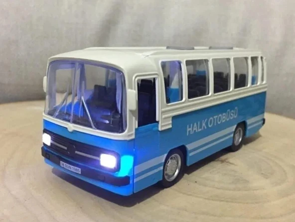 Oyuncak Işıklı Sesli 1/36 Çek Bırak Mavi Halk Otobüsü - 4
