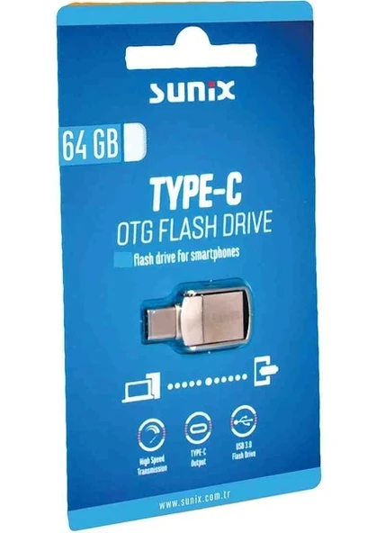 Sunix 64 Gb Typ-C ve Usb 3.0 Hızllı Otg Flah Bellek Gri - Resim 3