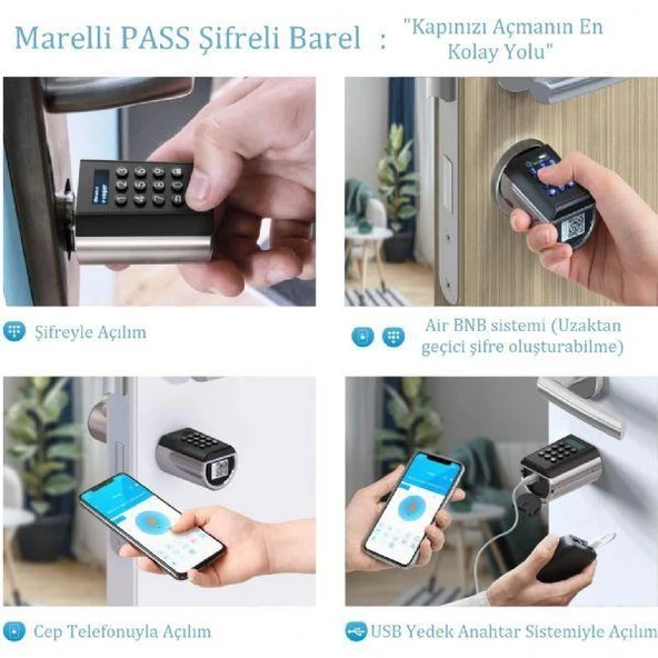 Marelli PASS BNB air bnb fonksiyonlu şifreli çelik kapı kilidi kapı göbeği - Resim 5