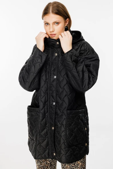 Ekol Büyük Beden Kapitone Kadın Manto 25EKL07843 - 4