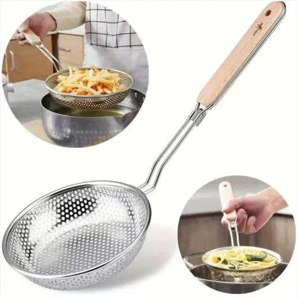 Paslanmaz Çelik Patates Biber Patlıcan Kabak Kızartma Makarna Delikli Süzgeci Kevgiri Kaşığı Kepçesi - 2