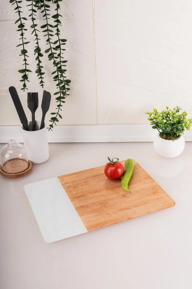 Flora Cam Kesme Tahtası, Temperli Isıya Kırılmaya Dayanıklı Cam Kesim Panosu Ahşap Desen 25x35 cm - 5