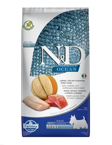 N&D Ocean Somon ve Morina Kavunlu Mini Irk Köpek Maması 7 Kg