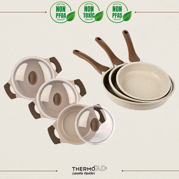 ThermoAD | 9 parça Tava ve Sahan Seti | Graneu Serisi | Vizon