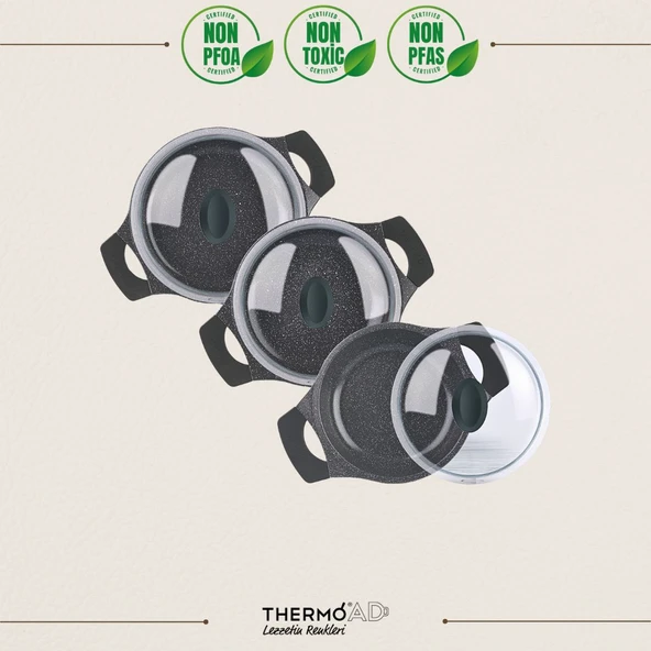 ThermoAD | 9 parça Tava ve Sahan Seti | Graneu Serisi | Gri - 3