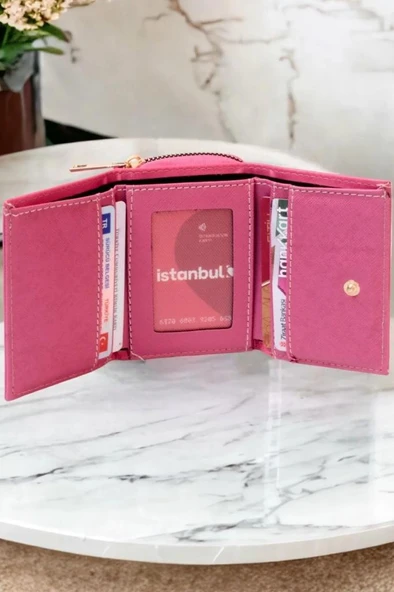 Kadın Fermuarlı çıtçıtlı Bozuk Para Bölmeli pembe kalın Cüzdan Kartlık Aksesuar,yılbaşı Hediyesi - 7