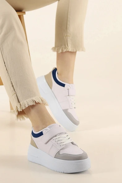Albishoes Kadın Bantlı Kalın Taban 5 CM Hafif Rahat Taban Kadın Yüksek Taban Bantlı Spor Ayakkabı