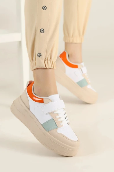 Albishoes Kadın Bantlı Kalın Taban 5 CM Hafif Rahat Taban Kadın Yüksek Taban Bantlı Spor Ayakkabı