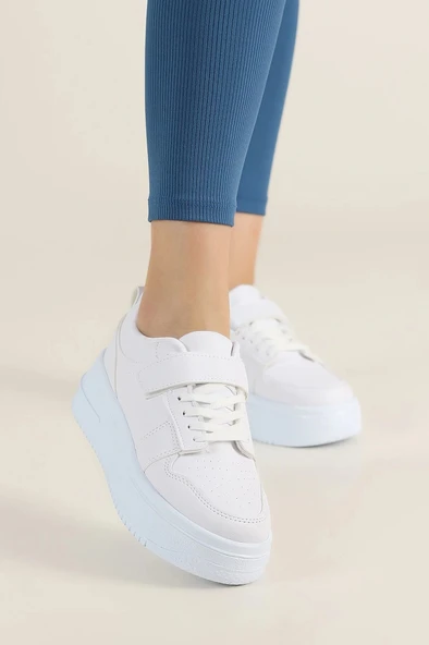 Albishoes Kadın Bantlı Kalın Taban 5 CM Hafif Rahat Taban Kadın Yüksek Taban Bantlı Spor Ayakkabı
