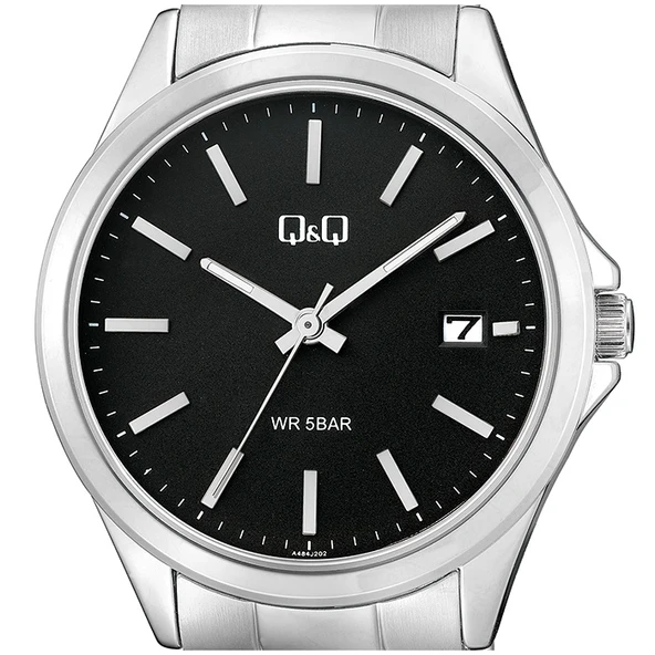 Q&Q A484J202Y Siyah Gümüş Çelik Kordonlu Takvimli Erkek Kol Saati - Resim 3
