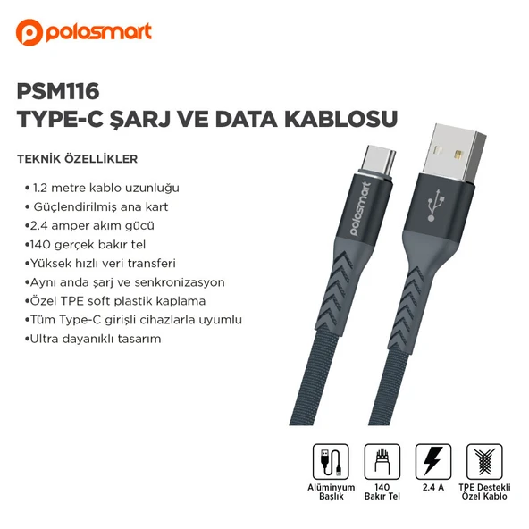 Polosmart PSM116 TYPE-C Şarj Ve Data Kablosu - 2
