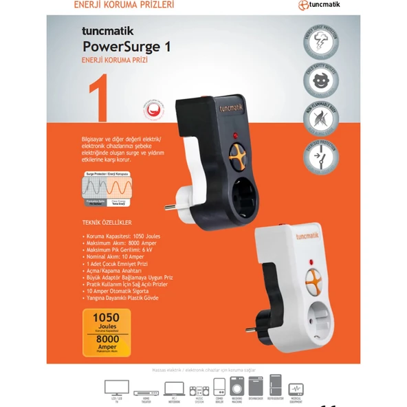 Tunçmatik TSK19019 Enerji Koruma Powersurge 1'li Beyaz Priz 1050 JOULE - 3