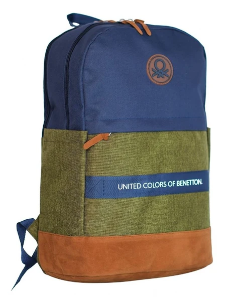 United Colors Of Benetton Üç Bölmeli Retro Erkek Çocuk Sırt Çantası - Lacivert Yeşil - Günlük Okul Seyahat - Resim 2