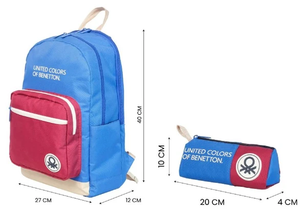 United Colors of Benetton Tricolor Dört Bölmeli Erkek Çocuk Sırt Çantası ve Kalemlik Seti - Mavi-Kırmızı - Resim 2