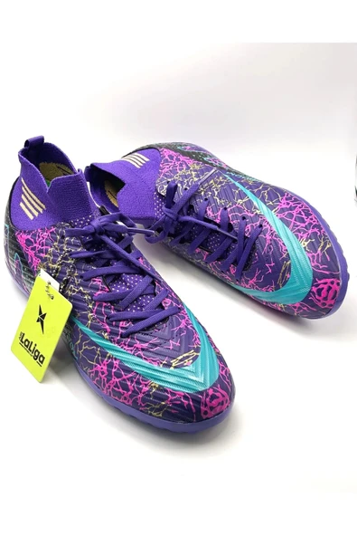 La Liga Erkek 565 Bilekli Mor Turkuaz Desen Halı Saha Ayakkabısı
