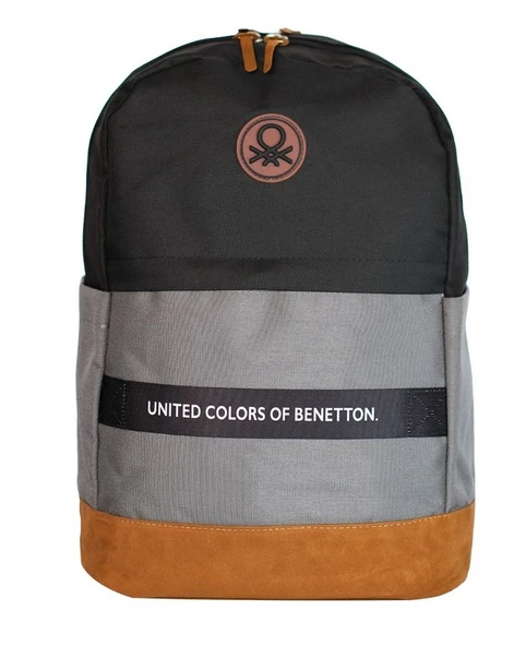 United Colors Of Benetton Üç Bölmeli Retro Erkek Çocuk Sırt Çantası - Siyah-Gri - Günlük Okul Seyahat