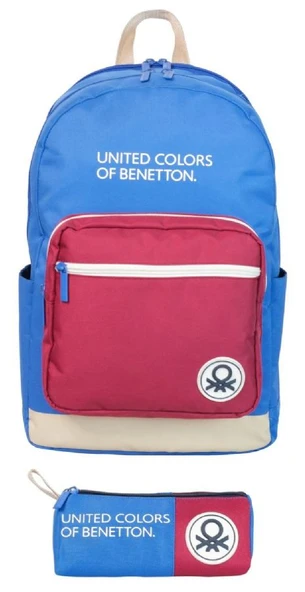 United Colors of Benetton Tricolor Dört Bölmeli Erkek Çocuk Sırt Çantası ve Kalemlik Seti - Mavi-Kırmızı ürün görseli