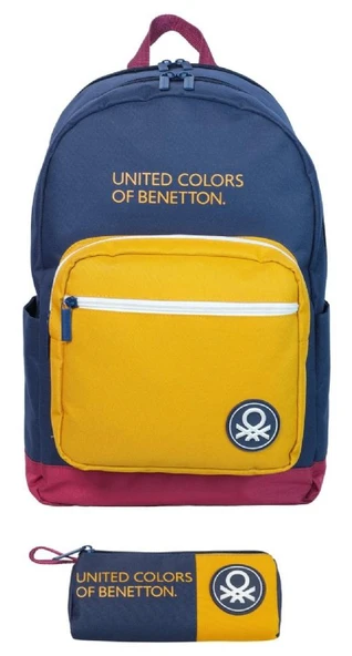 United Colors of Benetton Tricolor Dört Bölmeli Erkek Çocuk Sırt Çantası ve Kalemlik Seti - Lacivert-Sarı - 1