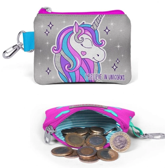 Coral High Gri Pembe Unicorn Kız Çocuk Valiz Bel Çantası ve Bozuk Para Cüzdanı Seti - 5