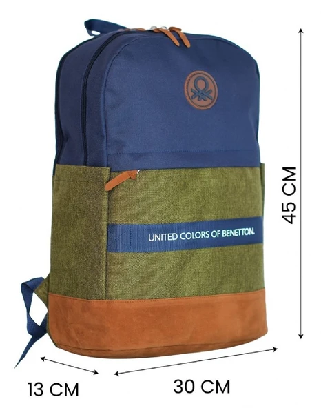 United Colors Of Benetton Üç Bölmeli Retro Erkek Çocuk Sırt Çantası - Lacivert Yeşil - Günlük Okul Seyahat - Resim 3