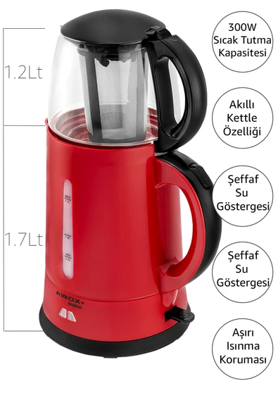 Teaplus Cam Demlikli Elektrikli Çay Makinesi Kırmızı - 3