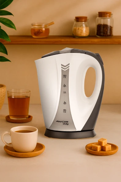 Awox Vivity Açık Rezistanslı Su Isıtıcı Kettle Beyaz