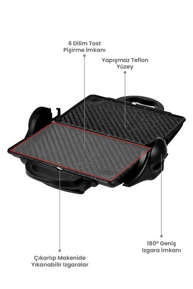 Awox Orion Tost Ve Izgara Makinesi 180 Derece Açılabilir 1800w Siyah - 3