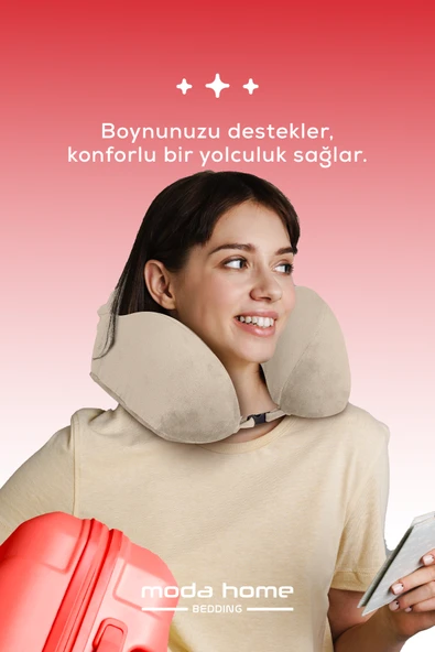 Moda Home Bedding 2 Adet Visco Ortopedik Seyahat Yastığı-Visco Yastık,Çıkarılabilir Kılıf, Lüks Seyahat Yastığı Bej - 3