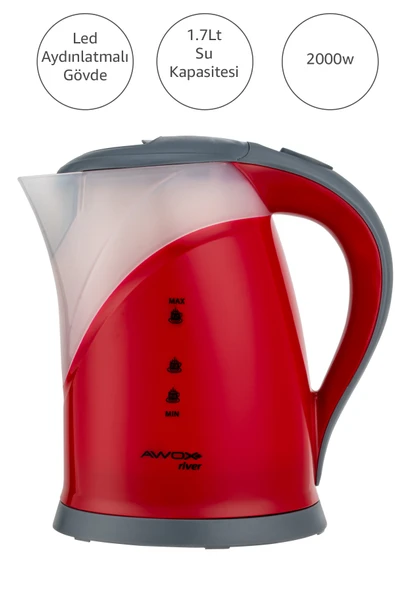 Awox River Su Isıtıcı Kettle Gizli Rezistans 1.7 Lt Kırmızı - 2