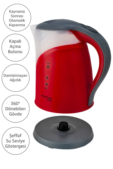 Awox River Su Isıtıcı Kettle Gizli Rezistans 1.7 Lt Kırmızı - 3