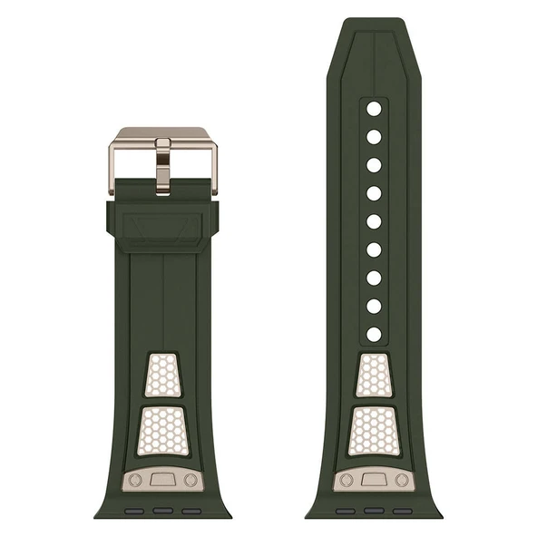 Apple Watch 44/45/46/49mm Kordon Delikli Metal Süslemeli Desenli Silikon Band 117 2/3/4/5/6/se/7/8/9/10/11/ultra - 11