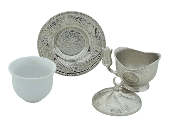 Sena Tiryaki Porselenli 4 Parça Gümüş Renk Zamak Fincan - 4