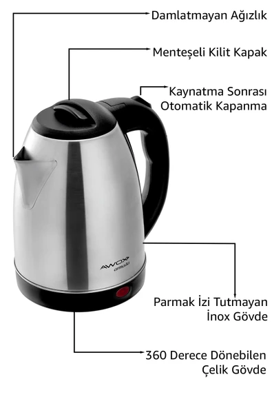 Awox Armada Inox Su Isıtcı Çelik Kettle 1.8 Lt. - 3