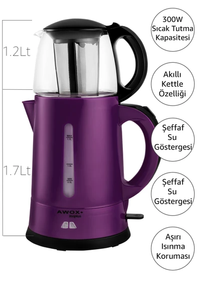 Teaplus Cam Demlikli Elektrikli Çay Makinesi Mürdüm - 3