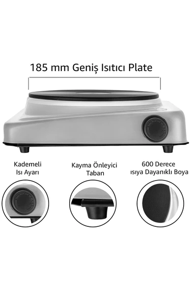 Awox Lotus Tekli Set Üstü Elektrikli Ocak 1500w Gri - 3