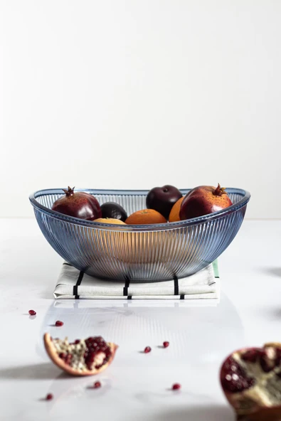 Akrilik Barok Lacivert Büyük Oval Meyve & Salata Kasesi & Karıştırma Kabı / 3,3 Lt  (CAM DEĞİLDİR) - 2