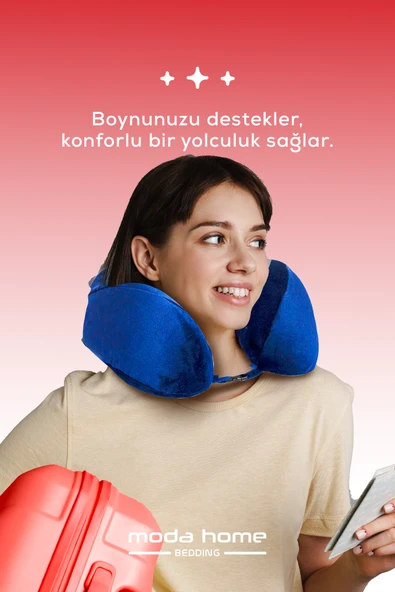 Moda Home Bedding 2 Adet Visco Ortopedik Seyahat Yastığı-Visco Yastık,Çıkarılabilir Kılıf, Lüks Seyahat Yastığı Lacivert - 3