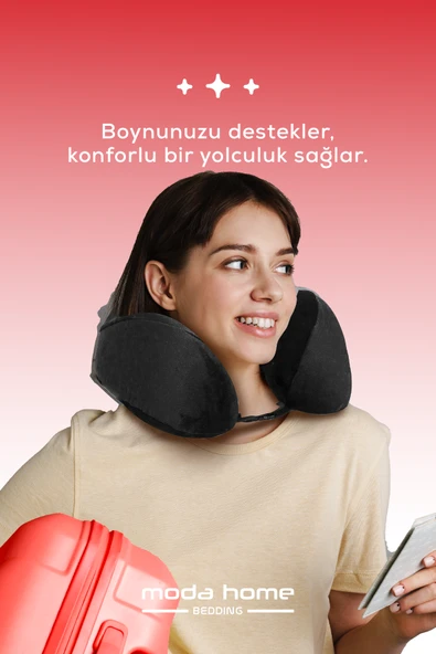 Moda Home Bedding 2 Adet Visco Ortopedik Seyahat Yastığı-Visco Yastık,Çıkarılabilir Kılıf, Lüks Seyahat Yastığı Siyah - 3