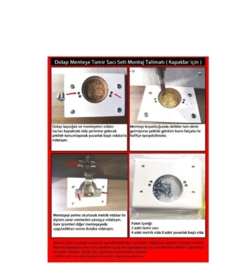 2 Adet Dolap Kapağı Menteşe Tamir Sacı Seti  (metrik Ve Sunta Vidaları Ile) - 3