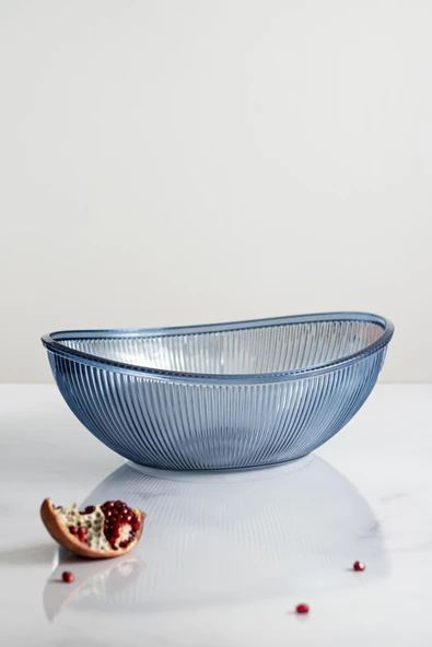 Akrilik Barok Lacivert Büyük Oval Meyve & Salata Kasesi & Karıştırma Kabı / 3,3 Lt  (CAM DEĞİLDİR) - 4