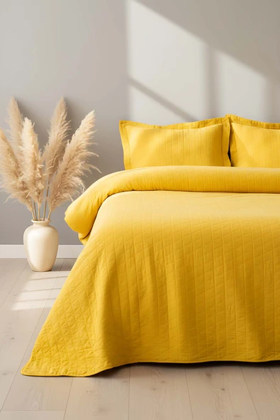 Rivaİstanbul Orella Sarı Çift Kişilik Jakarlı Yatak Örtüsü Takımı 3 Parça Uyku Seti ürün görseli 1
