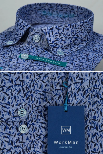 WORKMAN Modern Desenli Slim Fit Mavi Gömlek - Resim 2