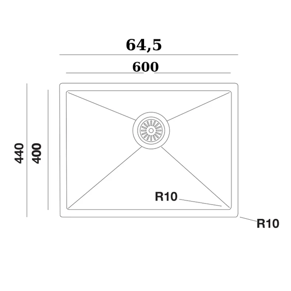Livinox 40x60 cm Tek Gözlü Damlalıksız 1 mm Polisajlı Tezgah Altı Paslanmaz Çelik Eviye