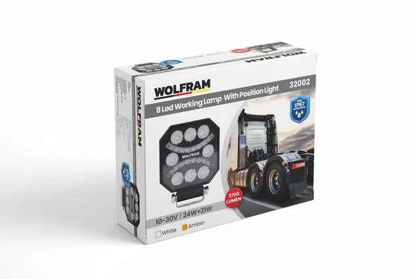 wolfram Led Çalışma Lambası Emojili 8 Led Beyaz + Sarı Sinyal Fonksiyonlu 10/30V E-Belgeli 24W+21W - 1