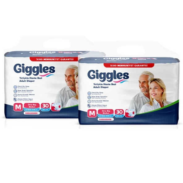 Giggles Yetişkin Bel Bantlı Hasta Bezi Medium 30'lu 2 Paket 60 Adet - 2