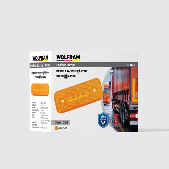 wolfram Side Marker Yan Pozisyon Lambası Amber Renk Led 24V 2W E9-R10 Belgeli