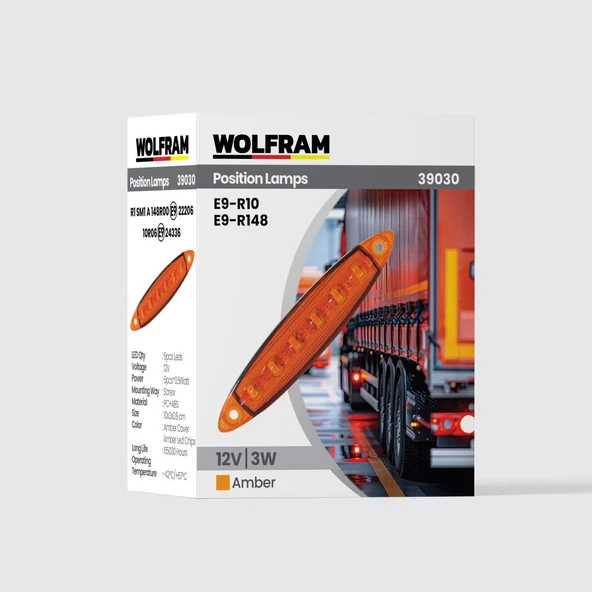 wolfram Led Yan Pozisyon Lambası Amber Renk Parmak Led 12V 3W E9-R10 Belgeli
